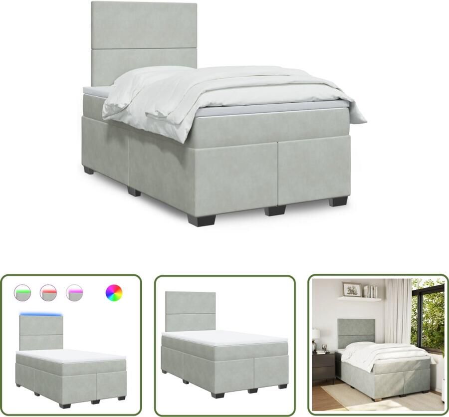 VidaXL Boxspring met matras Fluweel Lichtgrijs 120x190 cm Boxspring Tweepersoonsbed Led Lamp Elektrisch Bed Velvet Bed