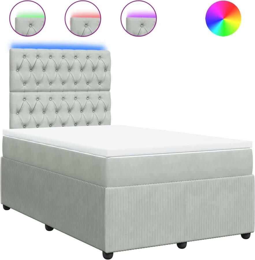 VidaXL Boxspring Fluweel Lichtgrijs 120x200 cm Boxspring Bed Slaapcomfort Led Verlichting Fluweel Licht Grijs Tweepersoonsbed Hoofdbord Matras Topmatras Online Kopen - Foto 2