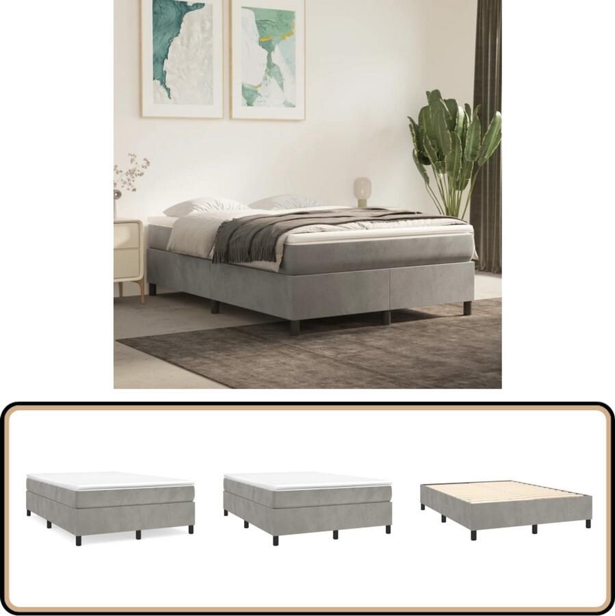 Vida XL Boxspring met matras fluweel lichtgrijs 140x200 cm SKU: V3144681