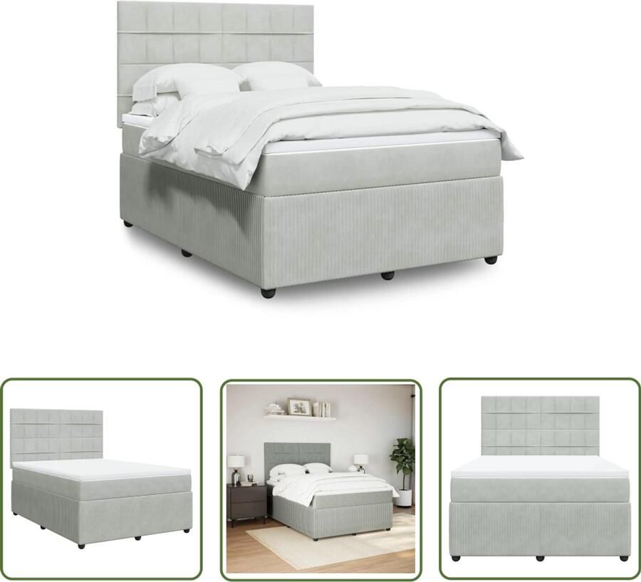 VidaXL Boxspring met matras fluweel lichtgrijs 160x200 cm Boxspring Slaapcomfort Pocketvering Fluweel Hoofdbord