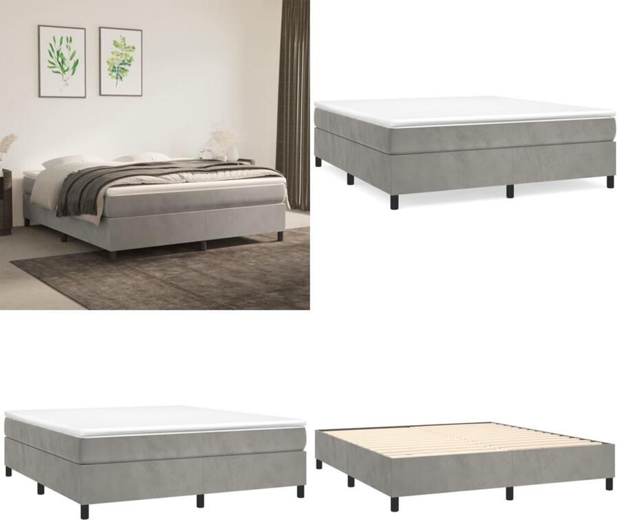 Vida XL Boxspring met matras fluweel lichtgrijs 180x200 cm SKU: V3144693 - Foto 2