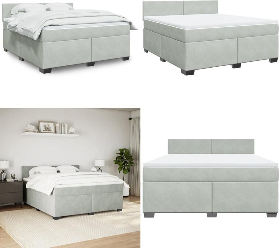 VidaXL Boxspring met matras fluweel lichtgrijs 180x200 cm Boxspringbed Boxspringbedden Boxspring Bed