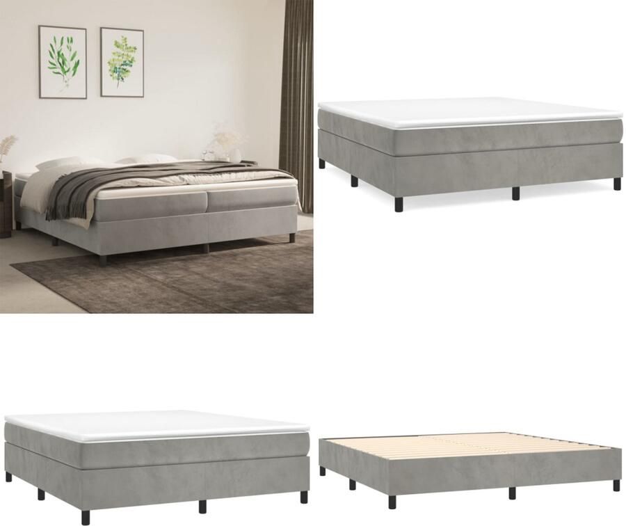 Vida XL Boxspring met matras fluweel lichtgrijs 200x200 cm SKU: V3144699