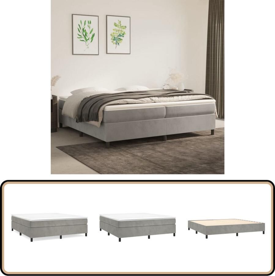 Vida XL Boxspring met matras fluweel lichtgrijs 200x200 cm SKU: V3144699 - Foto 2