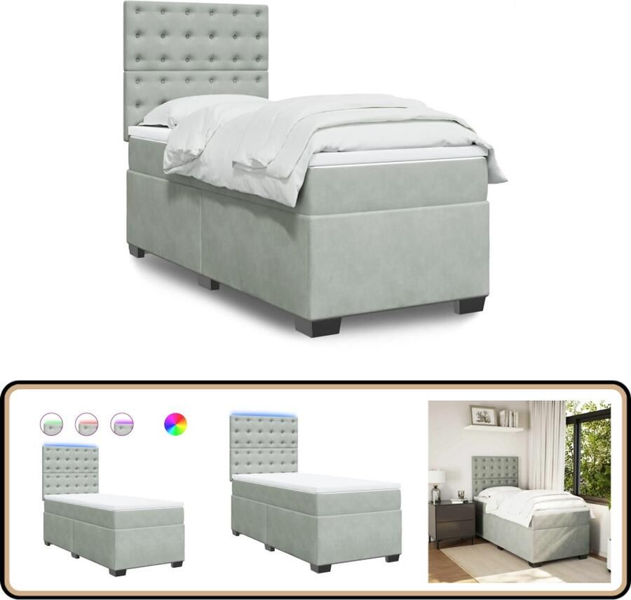 VidaXL Boxspring met matras Fluweel Lichtgrijs 80x200 cm Boxspring Luxe Boxspring Bed Fluweel Bed Led Boxspring