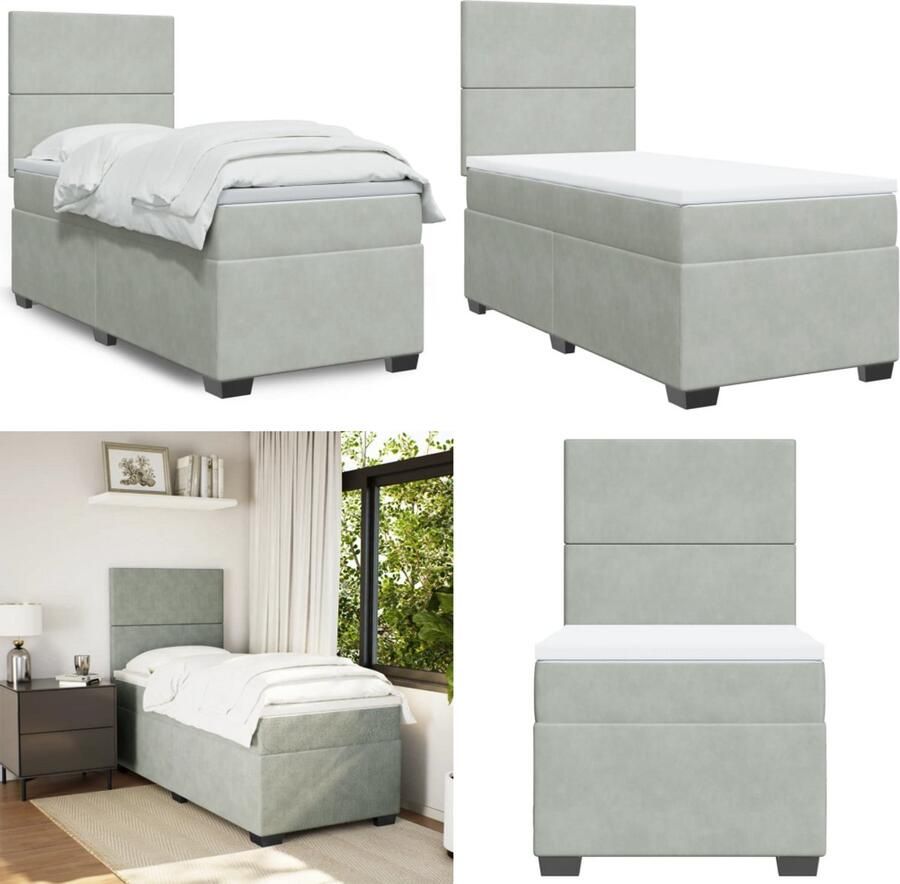 VidaXL Boxspring met matras fluweel lichtgrijs 80x200 cm Boxspringbed Boxspringbedden Boxspring Bed