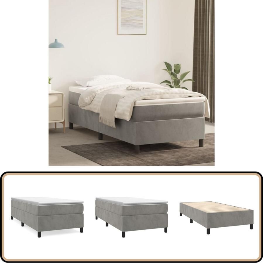 Vida XL Boxspring met matras fluweel lichtgrijs 80x200 cm SKU: V3144645 - Foto 2