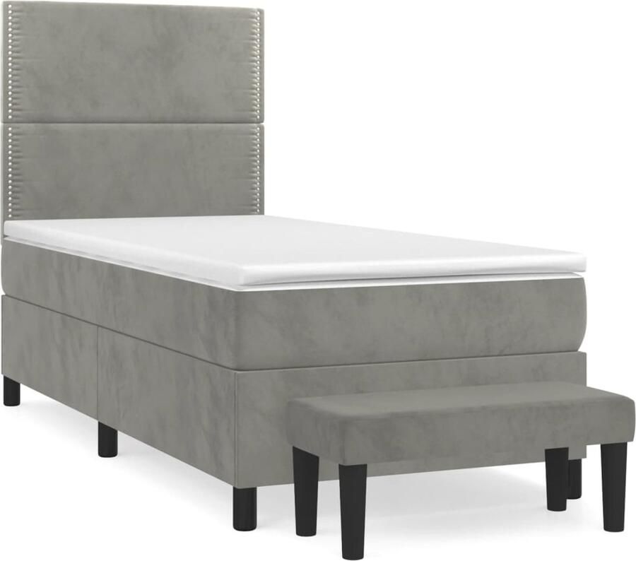 VidaXL Boxspring met matras Fluweel Lichtgrijs 90x200 cm Boxspringbed Boxsprings Tweepersoonsbed Velvet Bed Grijs Bed Middenhard Matras Luxe Bed Slaapkamer Meubilair - Foto 2