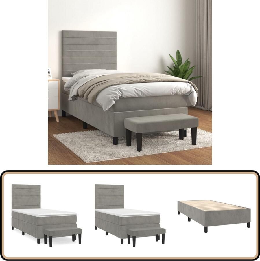 VidaXL Boxspring met matras Fluweel Lichtgrijs Boxspringbed Fluweel Bed Tweepersoon Bed King Size Bed Groot Bed Ligbed Bedroom Furniture Slaapkamer Meubilair Boxspring Frame Hoofdbord Matras Topper