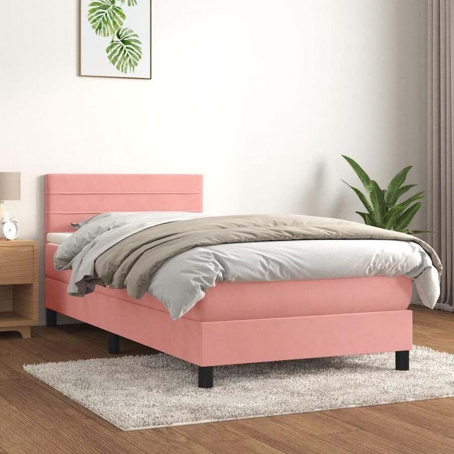VidaXL Boxspring met matras Fluweel Roze 90x190 cm Boxspringbed Fluweel Bed Rooskleurig Bed Tweepersoonsbed King Size Bed Pocketed Spring Mattress - Foto 3
