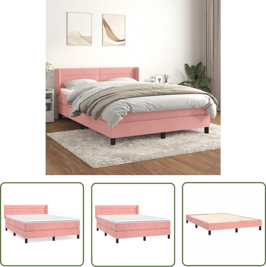 The Living Store Bed Roze Fluweel 193 x 147 x 118 128 cm Pocketvering Matras Middelharde Ondersteuning Huidvriendelijk Topmatras Boxspringbed Fluweel Bed Roze Bed Tweepersoonsbed King Size Bed - Foto 2