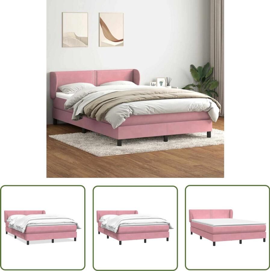 The Living Store Boxspring met matras fluweel roze 140x220 cm Boxspring Tweepersoonsbed Slaapcomfort Fluweel Roze