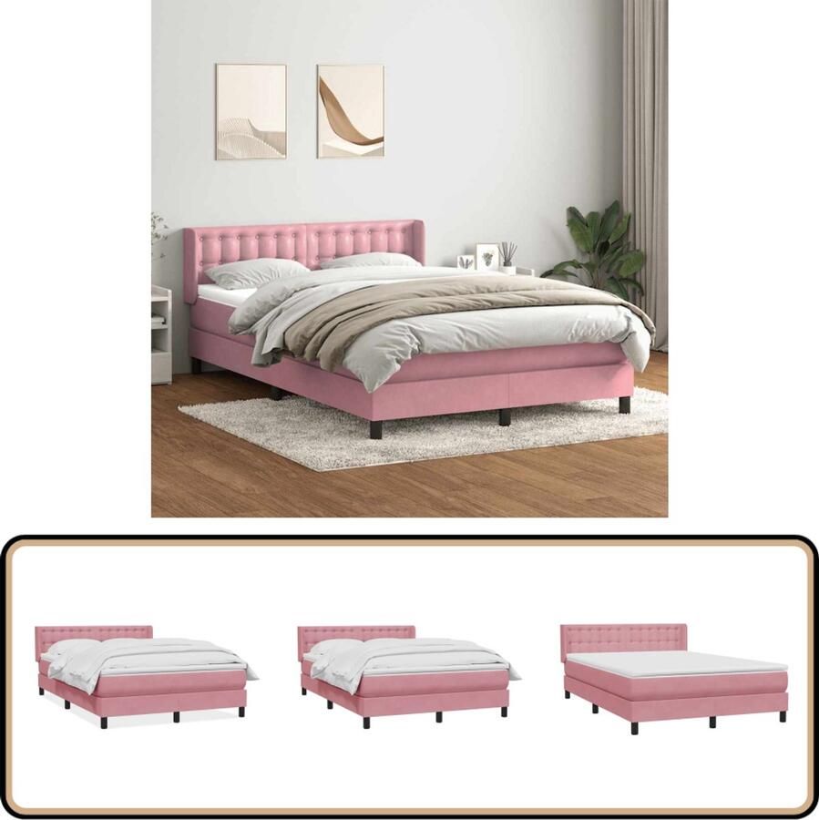 VidaXL Boxspring met matras fluweel roze 140x220 cm