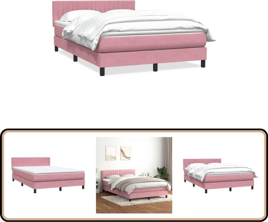 VidaXL Boxspring met matras fluweel roze 140x220 cm