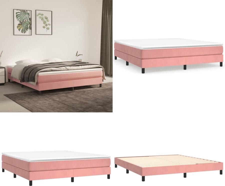 VidaXL Boxspringbed Roze fluweel 203x160x25 cm Pocketvering Middelharde ondersteuning Huidvriendelijk topmatras Multiplex lattenbodem Bed