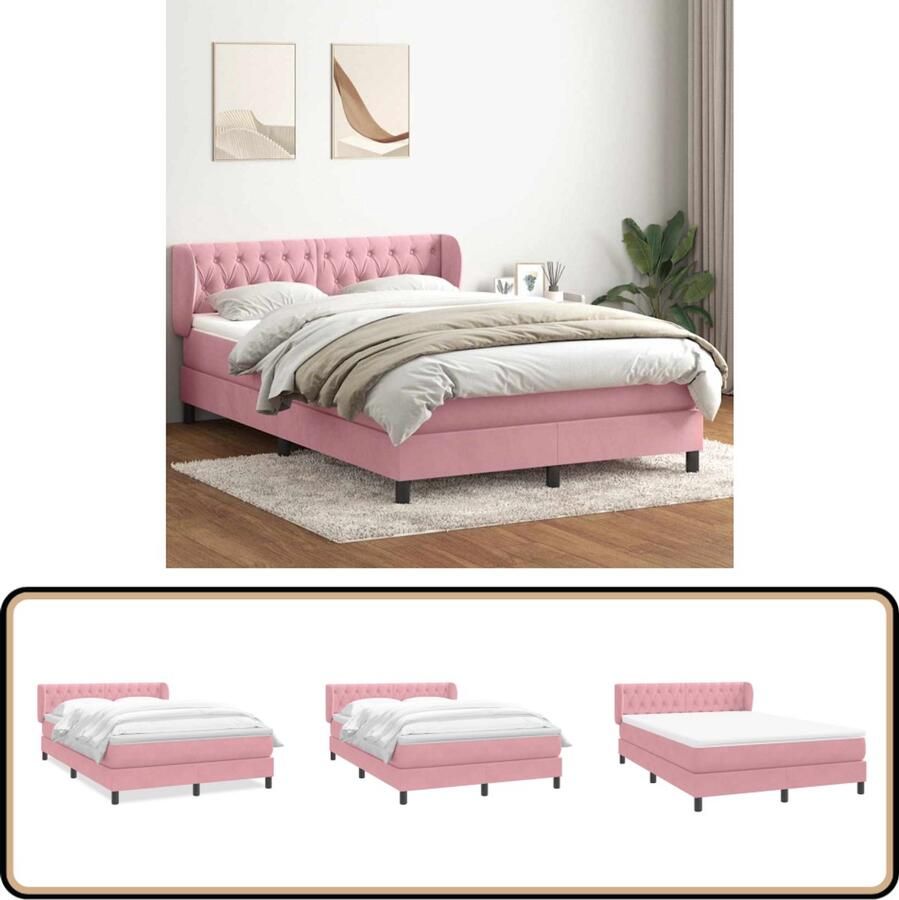 VidaXL Boxspring met matras fluweel roze 160x210 cm