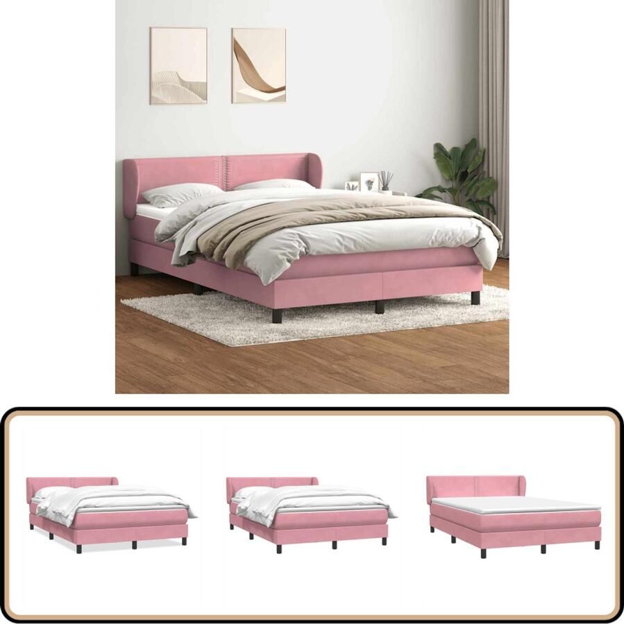 VidaXL Boxspring met matras fluweel roze 160x210 cm