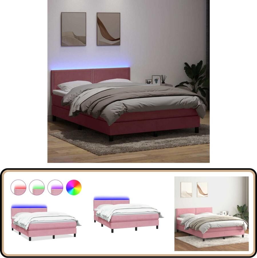 VidaXL Boxspring met matras fluweel roze 160x210 cm
