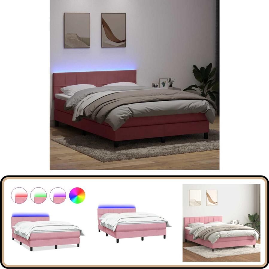 VidaXL Boxspring met matras fluweel roze 160x210 cm