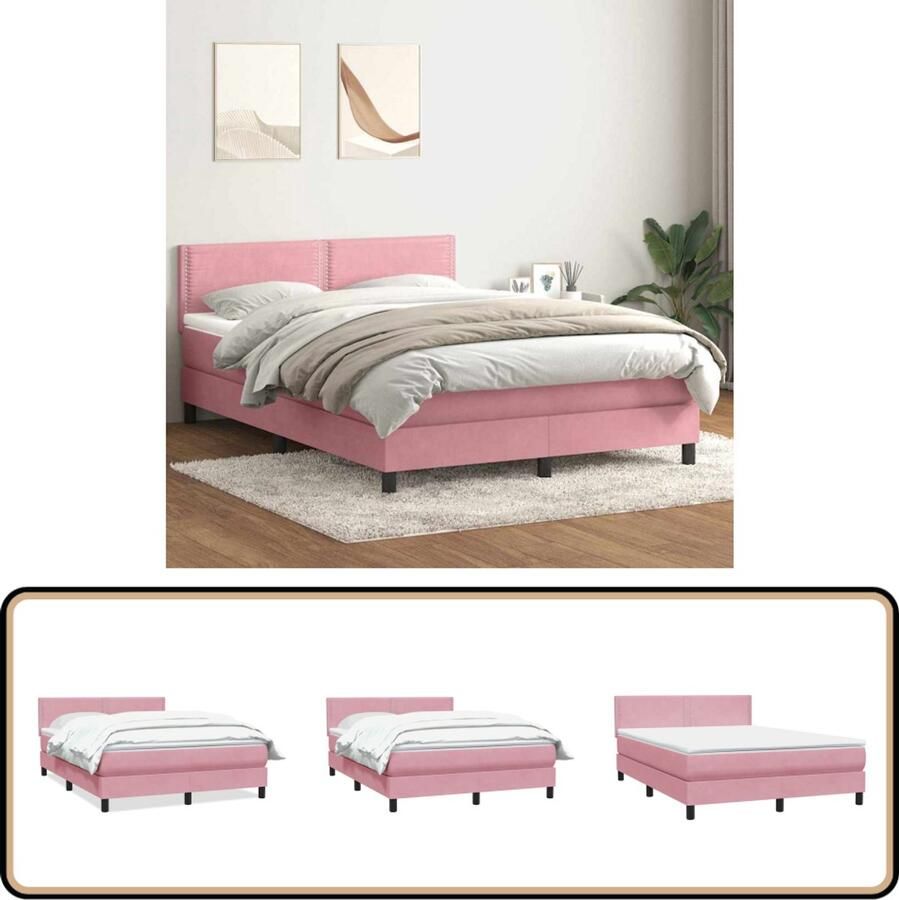 VidaXL Boxspring met matras fluweel roze 160x210 cm