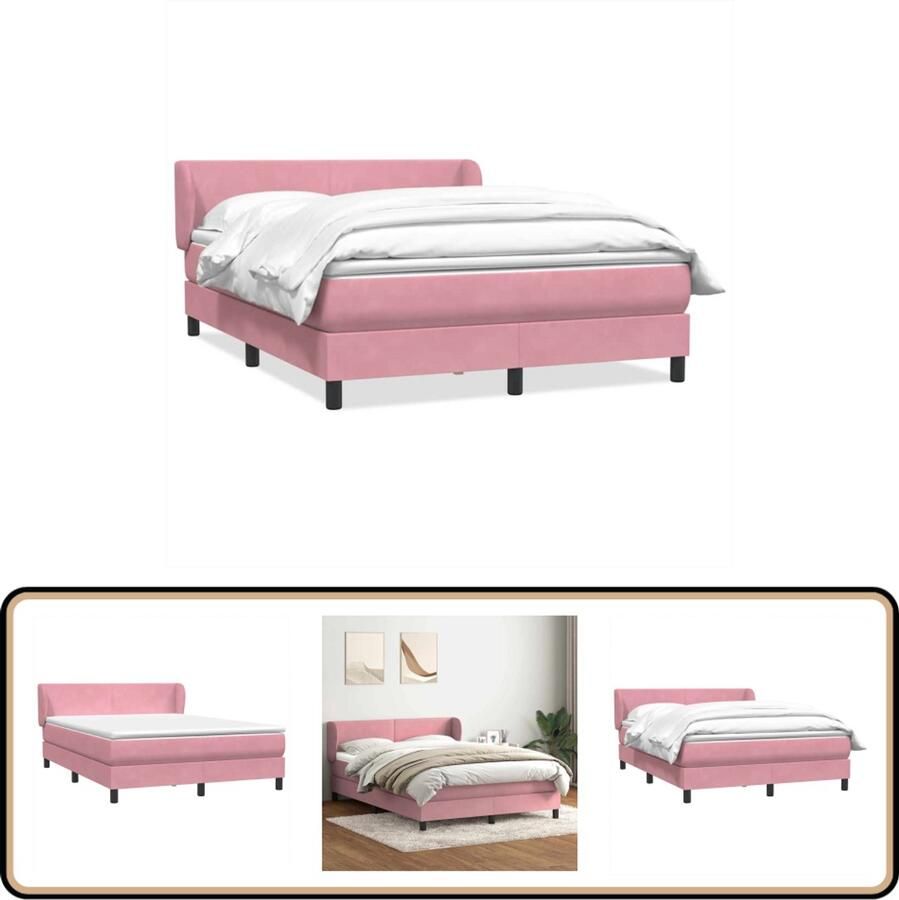 VidaXL Boxspring met matras fluweel roze 160x210 cm