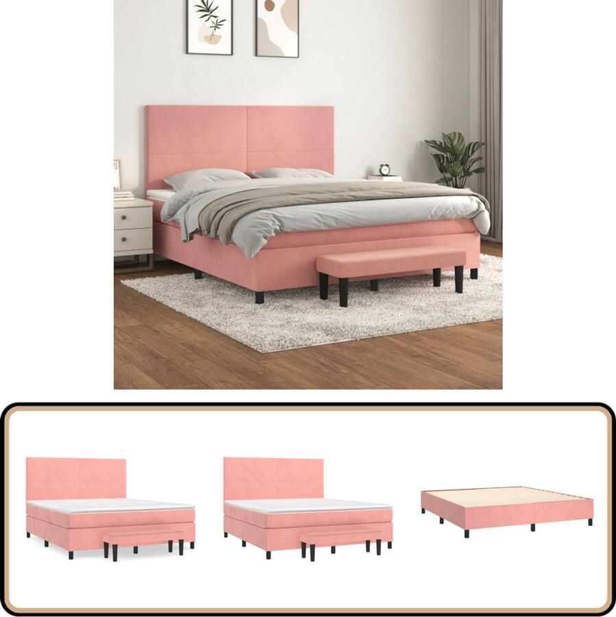 VidaXL Boxspring met matras Fluweel Roze 180x200 cm Boxspringbed Fluweel Bed Rooskleurig Bed Tweepersoons Bed King Size Bed Hoofdbord Bed Pocketveer Matras Middenhard Matras