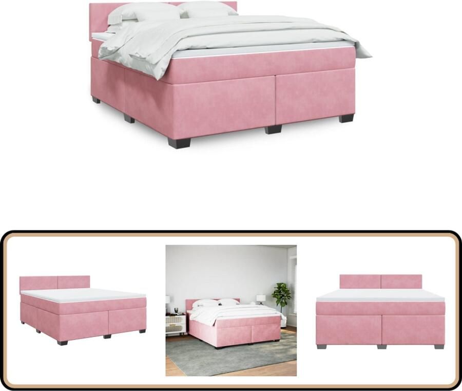 VidaXL Boxspring met matras fluweel roze 180x200 cm