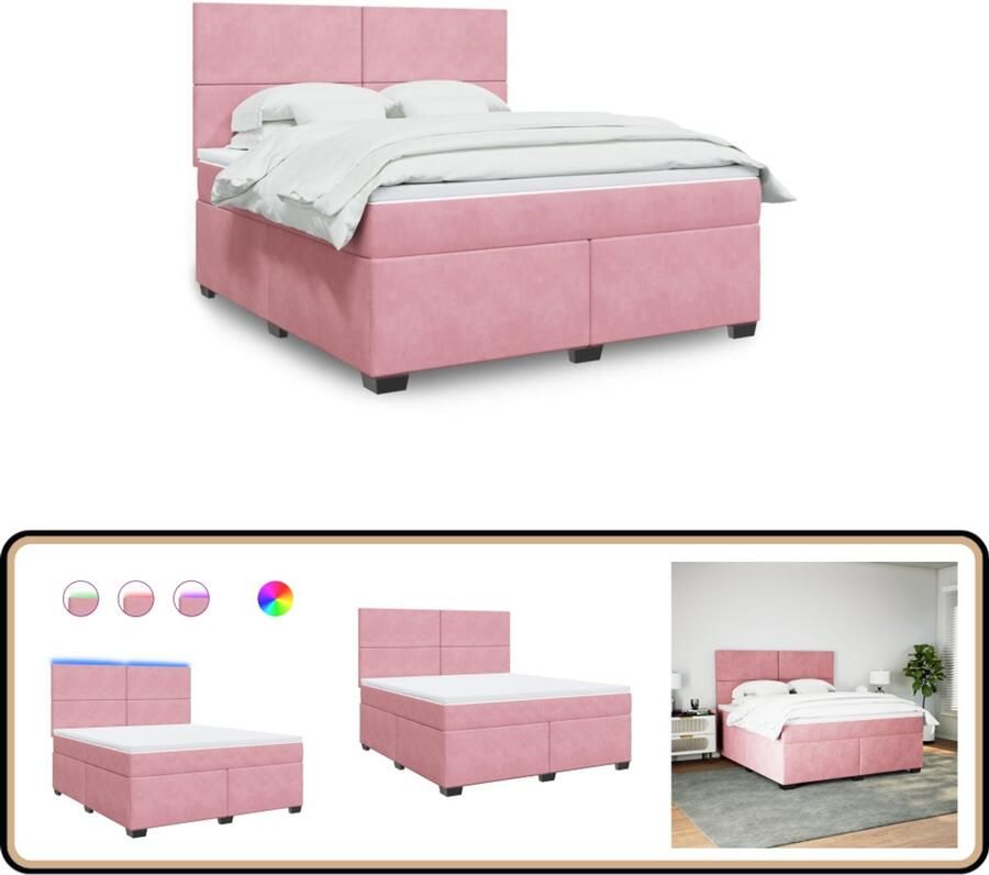 VidaXL Boxspring met matras fluweel roze 180x200 cm