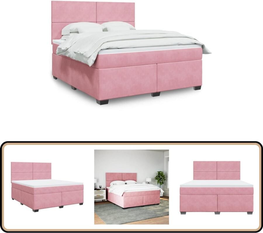 VidaXL Boxspring met matras fluweel roze 180x200 cm