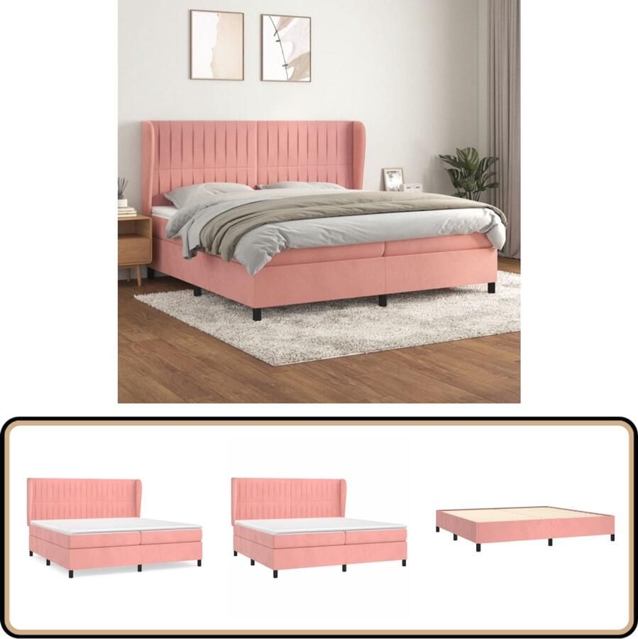 VidaXL Boxspring met matras Fluweel Roze 200x200 cm Boxspringbed Fluweel Bed Pocketveer Matras Middelhard Matras Rooskleurig Bed Tweepersoons Bed