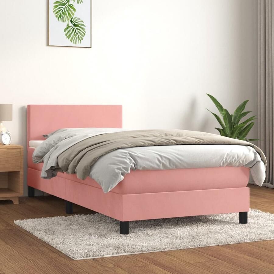 VidaXL Boxspring Fluweel Roze 90x190 cm Boxspringbed Fluweel Bed Velvet Bed Pocketed Spring Mattress Medium Firm Mattress Pink Bed Tweepersoonsbed - Foto 2