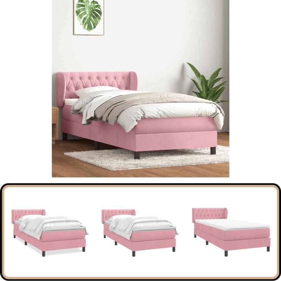 VidaXL Boxspring met matras Fluweel Roze 80x220 cm Boxspring Bed Frame Tweepersoonsbed Roos Kleurtoneel Velvet Bed