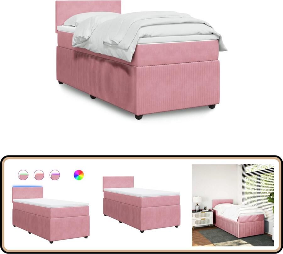 VidaXL Boxspring met Matras Fluweel Roze 90x190 cm Boxspring Boxspringbed Tweepersoonsbed Matras Fluweel Bed