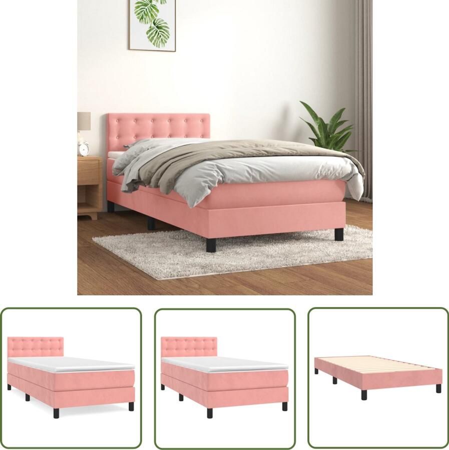 VidaXL Boxspring met matras Fluweel Roze 90x190 cm Boxspringbed Velvet Bed Pink Bed Tweepersoonsbed Slaapcomfort