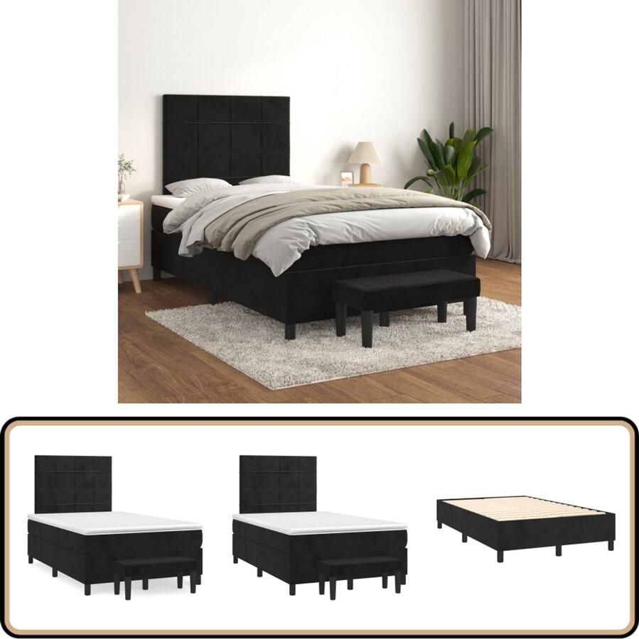 VidaXL Boxspring met matras Fluweel Zwart 120x200 cm Boxspringbed Tweepersoonsbed Velvet Bed Zwarte Bed King Size Bed