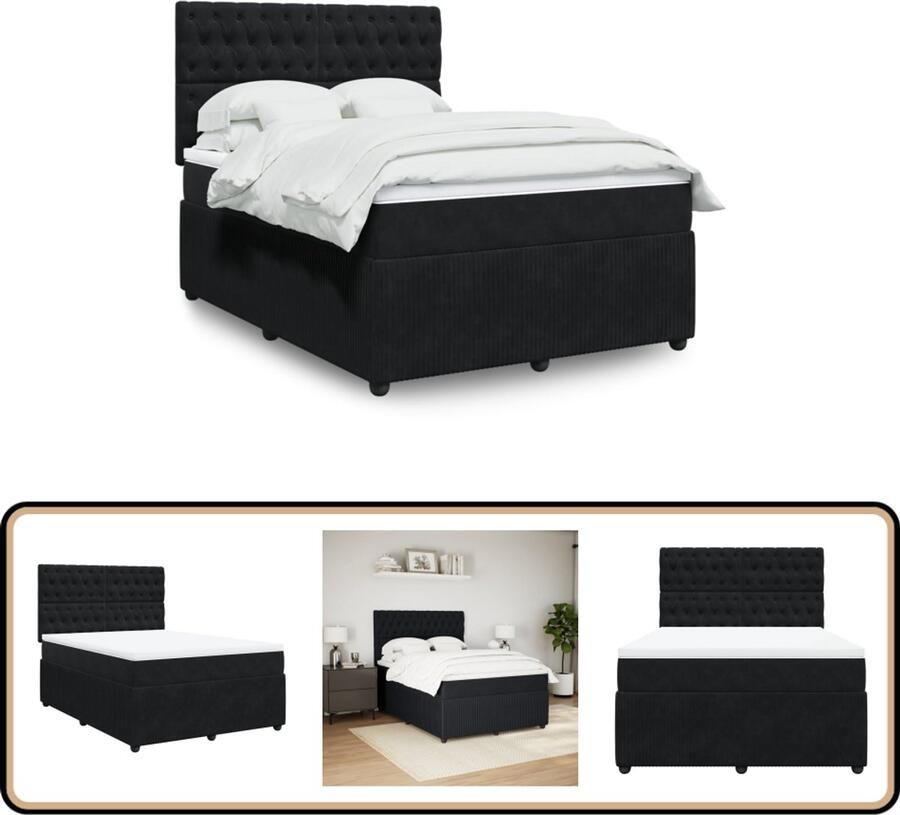 VidaXL Boxspring met matras Fluweel Zwart 140x190 cm Boxspring Boxspringbed Tweepersoonsbed Matras Fluweel Bed