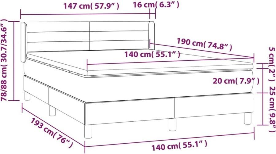 VidaXL Boxspring Donkerbruin 140x190 cm Boxspringbed Pocketvering 140x190 Cm Donkerbruin Verstelbaar Hoofdbord