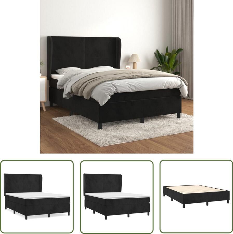 VidaXL Boxspring met Matras Fluweel Zwart 140x190cm Boxspring Tweepersoonsbed Velvet Bed Zware Boxspring Design Bed Groot Bed Black Bed King Size Bed