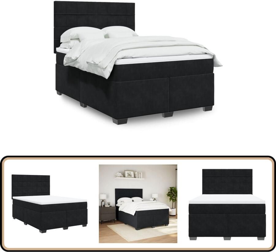 VidaXL Boxspring met matras Fluweel Zwart 140x200 cm Boxspringbed Boxspring Tweepersoonsbed Fluweel Bed Pocketingmatras