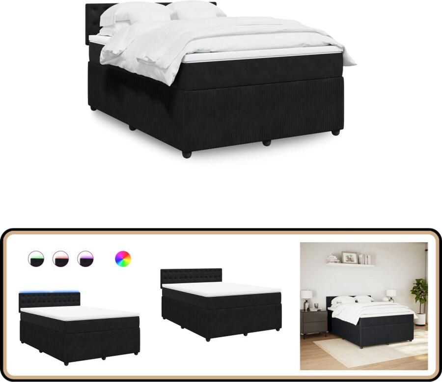 VidaXL Boxspring met matras fluweel zwart 160x200 cm Boxspring Luxe Boxspring Led-verlichting Tweepersoonsbed Fluweel Bed