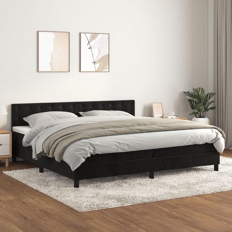 VidaXL Boxspring met matras Fluweel Zwart 200x200 cm Boxspring Boxspringbed Velvet Bed Tweepersoonsbed Groot Bed Zitzakken Hoofdbord Pocketed Spring Mattress - Foto 2