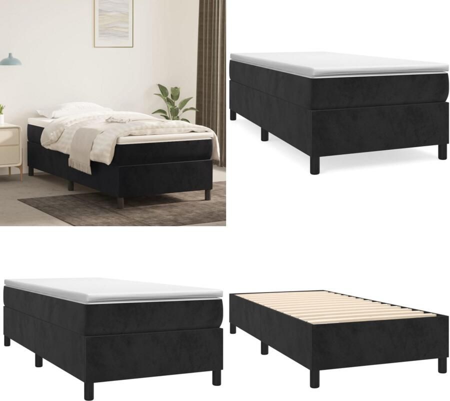 Vida XL Boxspring met matras fluweel zwart 90x190 cm SKU: V3144653