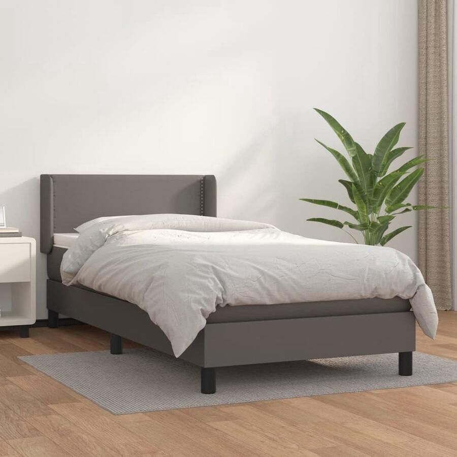 VidaXL Boxspring met matras grijs 100x200 cm Boxspringbed Slaapcomfort Boxspring Kunstleder Adjustable Headboard