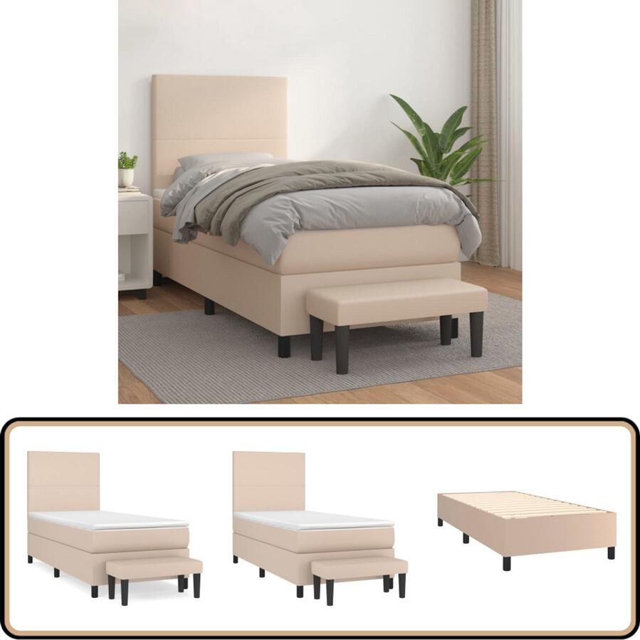 VidaXL Boxspring met matras Kunstleer Cappuccino 100x200 cm Boxspringbed Kunstleder Bed Bruine Bed Tweepersoons Bed Verstelbare Hoofdbord