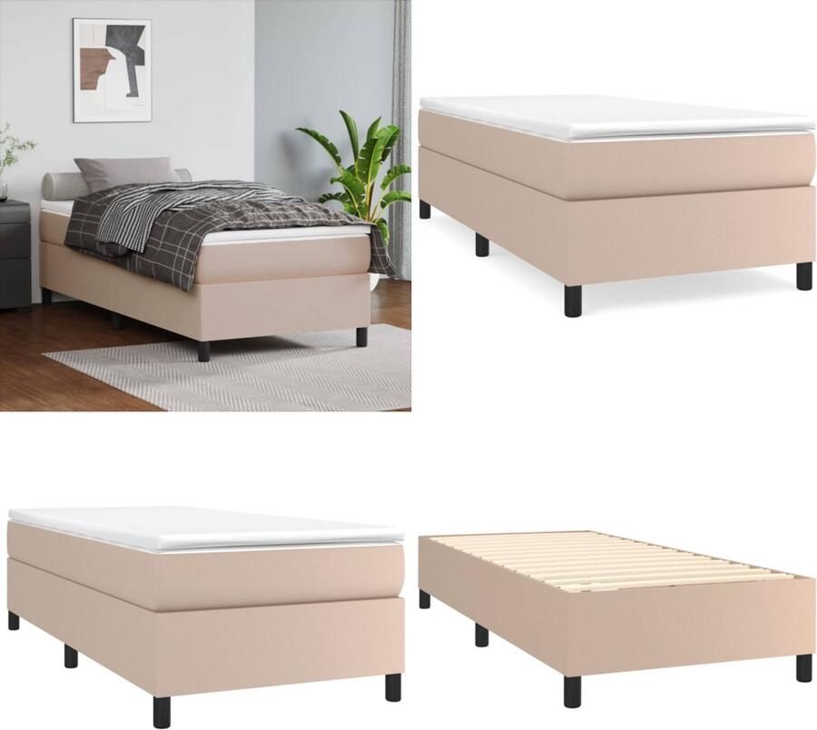 VidaXL Boxspring met matras kunstleer cappuccinokleurig 100x200 cm Boxspring Boxsprings Bed Slaapmeubel