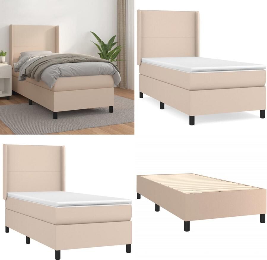 VidaXL Boxspring met matras kunstleer cappuccinokleurig 100x200 cm Boxspring Boxsprings Bed Slaapmeubel