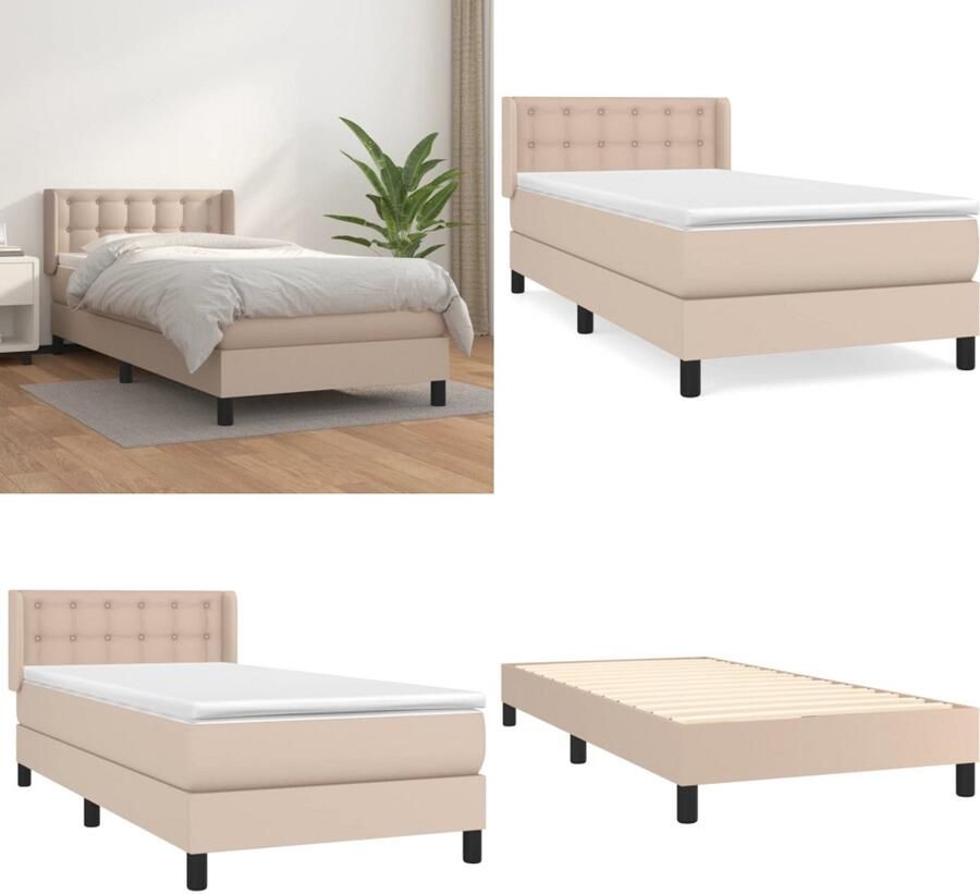 VidaXL Boxspring met matras kunstleer cappuccinokleurig 100x200 cm Boxspring Boxsprings Bed Slaapmeubel