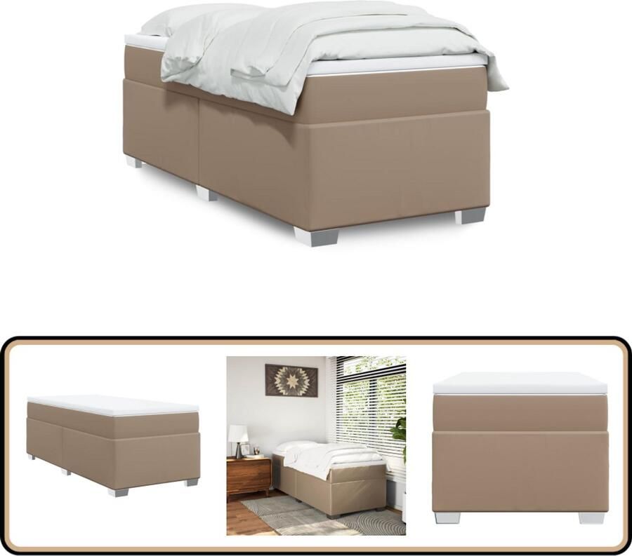 VidaXL Boxspring met matras kunstleer cappuccinokleurig 100x200 cm