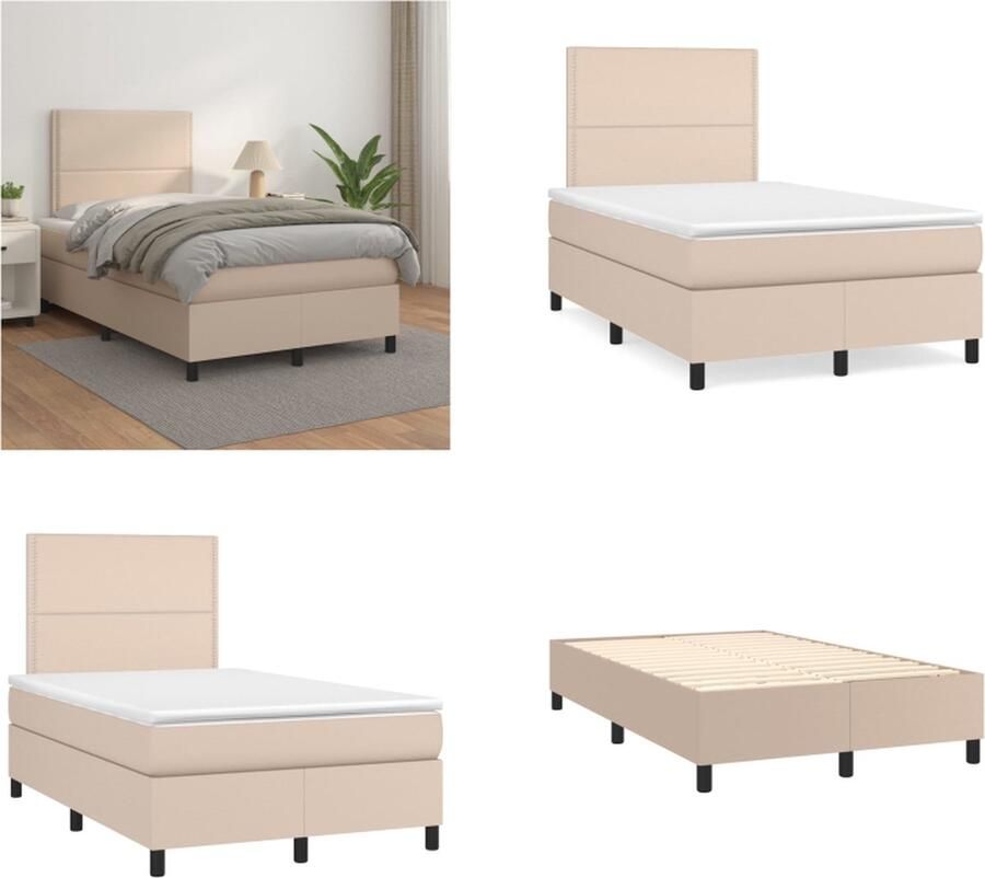 VidaXL Boxspring met matras kunstleer cappuccinokleurig 120x200 cm Boxspring Boxsprings Bed Slaapmeubel