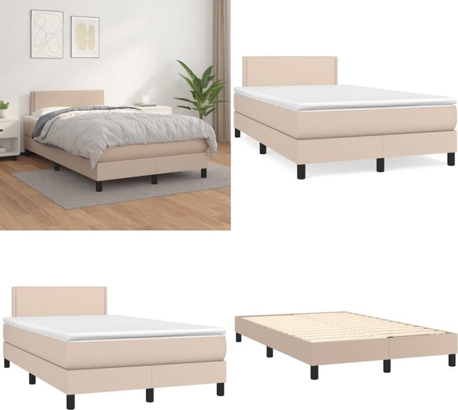 VidaXL Boxspring met matras kunstleer cappuccinokleurig 120x200 cm Boxspring Boxsprings Bed Slaapmeubel